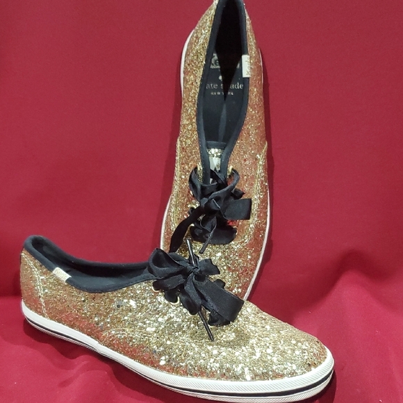 Kate Spade KEDS Gold and Black Glitter Sneakers - Picture 1 of 9